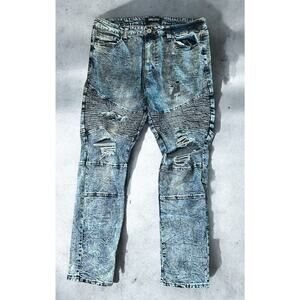 VTG Men Smoke Ash Denim Acid Wash  Jeans Destroyed Ripped Motto 36 X 32